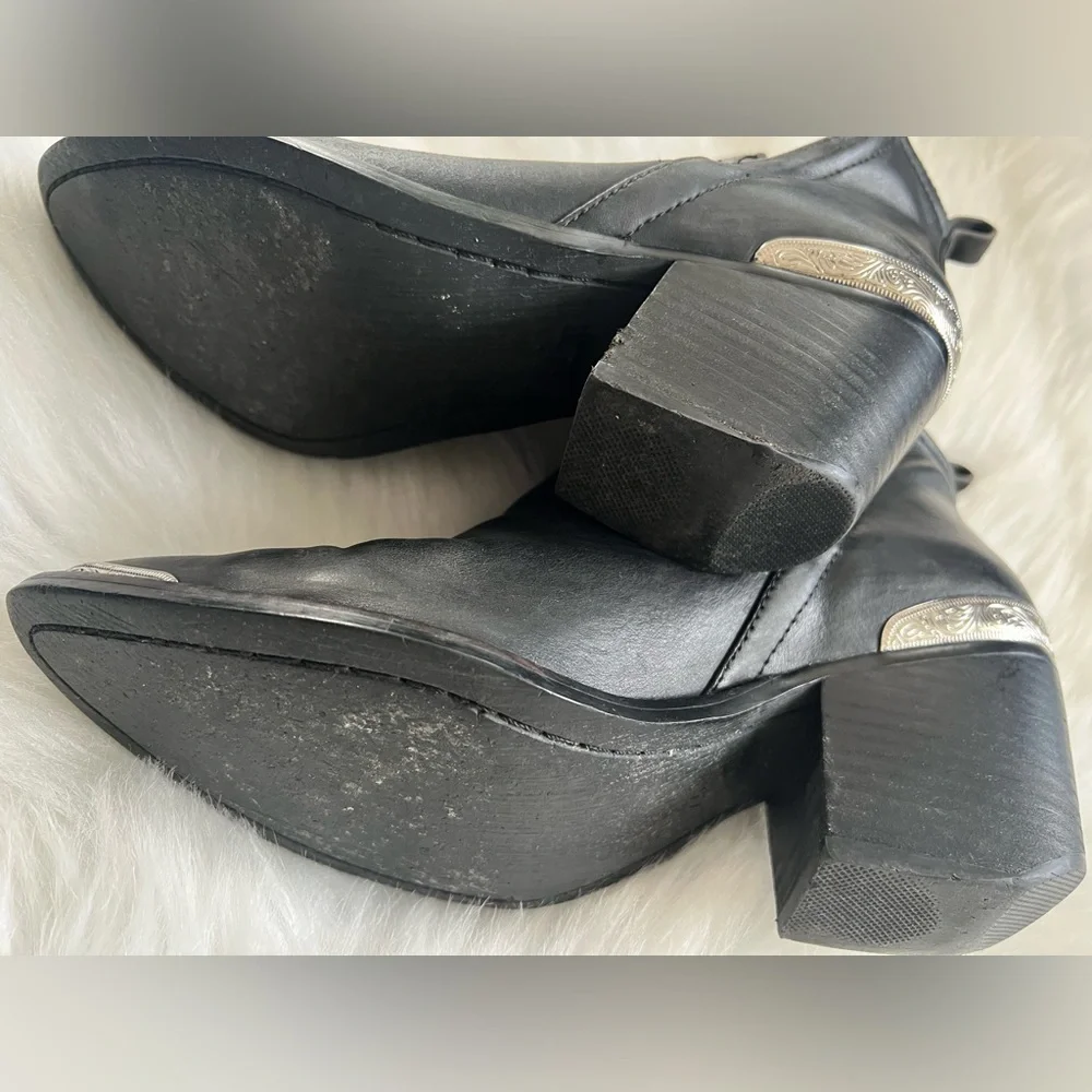Jeffrey Campbell Cromwell - Black Ankle Boots with Silver Western Accents, 7.5
